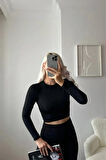Sırt Dekolte Scuba Kumaş Bisiklet Yaka Basic Crop Bluz