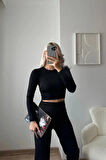 Sırt Dekolte Scuba Kumaş Bisiklet Yaka Basic Crop Bluz