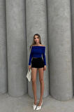 Saks Dalgıç Kumaş Madonna Yaka Büzgülü Crop Bluz