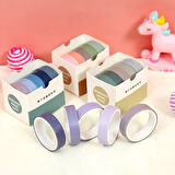 Vintage Washi Tape Bant Yapışkanlı Maskeleme Kağıdı Renkli Bant 5 li - Mor Tonları N1