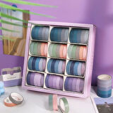 Vintage Washi Tape Bant Yapışkanlı Maskeleme Kağıdı Renkli Bant 5 li - Mor Tonları N1