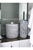 Mermer Desenli Beton Çöp Kovası Ve Wc Fırçalık Seti