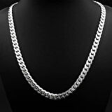 Silver Ezme Yassı Yılan Çelik Unisex Kolye 65cm