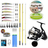 YekOutdoor Yüksek Performans Okuma Olta Seti Okuma Makaira Surf 4,50 cm 100-250 3 Parça Yellow Surf Kamışı&Savage Gear SGS8 8000 FD 8+1BB Olta Makinesi