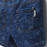 Baskılı Kız Çocuk Koyu Mavi Kot / Jean Şort