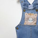 Kedi Nakışlı Unisex Mavi Kot Çocuk Salopet