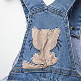 Kedi Nakışlı Unisex Mavi Kot Çocuk Salopet