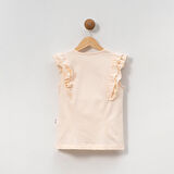 Kız Çocuk Çiçekli Fırfırlı Kısa Kollu %100 Pamuklu T-shirt