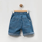 Kız Çocuk Çiçek Nakışlı Rahat Kalıp Yazlık Kot Kumaş  Şort 