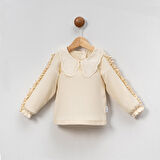 Dantel Bebe Yaka Fırfırlı 2ip Kız Çocuk Uzun Kollu Sweatshirt - %100 Pamuklu