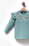 Fırfırlı Yakası Çiçek Nakışlı 2 İplik Uzun Kol Kız Çocuk Sweatshirt