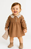 Keten Karışımlı Kız Bebek Uzun Kollu Elbise