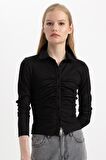 DeFacto Slim Fit Dar Kesim Polo Yaka Basic Düz Fitilli Kaşkorse Uzun Kollu Tişört C1326AX24SPBK81