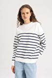 DeFacto Relax Fit Bisiklet Yaka Çizgili İnce Sweatshirt A9255AX24SPNV31