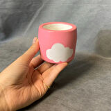 Uretti - Pınar 2572 - Özel Tasarım El Boyama Dekoratif Pembe Bulut Saksı 8cm - Pembe
