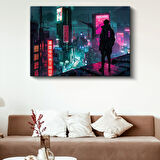 Neon Şehir - Gece Manzarası Anime Kanvas Tablo