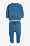 % 100 Pamuklu Mid Blue Sweatshirt Jogger Alt Üst Takım