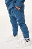 % 100 Pamuklu Mid Blue Sweatshirt Jogger Alt Üst Takım