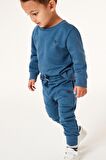 % 100 Pamuklu Mid Blue Sweatshirt Jogger Alt Üst Takım