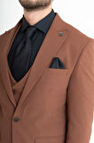 Slim Fit Yelekli Takım Elbise - Kahverengi 48