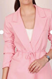 Kadın Pembe Bel Bağlamalı Blazer Ceket