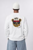 Erkek Teddy Baskılı Oversize Long Sleeve Ekru