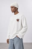 Erkek Teddy Baskılı Oversize Long Sleeve Ekru