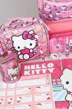 TEK BÖLMELİ KÜÇÜK BOY 32 CM HELLO KITTY ANAOKUL,BESLENME VE KALEM ÇANTASI İLE BESLENME KABI,MATARA KIRTASİYE OKUL SETİ