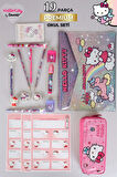 DEKOMUS İLE YENİ SEZON LİSANSLI HELLO KITTY 16 PARÇA KIRTASİYE SETİ KALEM ÇANTASI,3D SİLGİ,NOT DEFTERİ,SİLGİ TEPELİ GEÇMELİ KURŞUN KALEM,UÇLU KALEM,KALEMTRAŞ VE ROKET SİLGİ SETİ