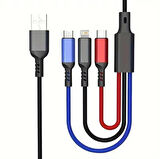 3 in1 Lightning-Micro-Type-C Hızlı Çoklu Şarj Kablosu 3A 1.2m Siyah