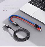 3 in1 Lightning-Micro-Type-C Hızlı Çoklu Şarj Kablosu 3A 1.2m Siyah