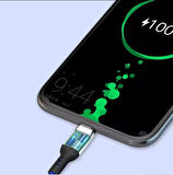 3 in1 Lightning-Micro-Type-C Hızlı Çoklu Şarj Kablosu 3A 1.2m Siyah