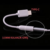 Type-C To Aux 3.5mm Kulaklık Çevirici Dönüştürücü Adaptör Usb-C Adaptör 1.Kalite Beyaz