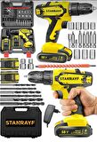 Alman 58 V 10 Ah Çelik Şanzıman Çelik Dişli Bakır Sargı Çift Akülü Darbeli Şarjlı Matkap + 24 Pcs Uç