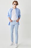Erkek Mavi 360 Derece Her Yöne Esneyen Rahat Slim Fit Dar Kesim Pantolon