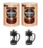 Nescafe Gold - 900 gr Granül Kahve x 2 Adet + 2 Adet French Press
