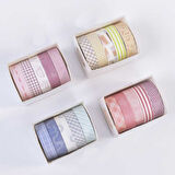 Vintage Washi Tape Bant Baskılı Yapışkanlı Maskeleme Kağıdı Desenli bant 5 li - Geometrik N1