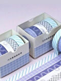 Vintage Washi Tape Bant Baskılı Yapışkanlı Maskeleme Kağıdı Desenli bant 5 li - Geometrik N4