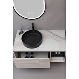 Almonde 100 Cm Siyah Lavabolu Banyo Dolabı Krem - Boy Dolap Dahil