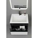 Sable 65 Cm Beyaz Lavabolu Banyo Dolabı - Siyah Beyaz