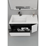 Sable 100 Cm Beyaz Lavabolu Banyo Dolabı - Siyah Beyaz (boy Dolap Dahil)