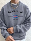 Reykjavik İzlanda Harf ve Bayrak Baskılı Erkek Günlük Sıcak Kapüşonlu Üstler Bisiklet Yaka Yu