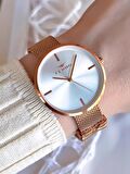 Ferro Hasır Kordonlu Rose Gold Kararmaz Renk Atmaz 3 Atm  Özel Tasarım Kadın Kol Saat BF21045CWT-C