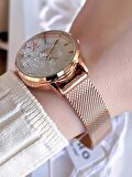 Ferro Hasır Kordonlu Rose Gold Kararmaz Renk Atmaz 3 Atm  Özel Tasarım Kadın Kol Saati BF21934CWT-C