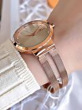 Ferro Hasır Kordonlu Rose Gold Kararmaz Renk Atmaz 3 Atm  Özel Tasarım Kadın Kol Saati BF2996CWT