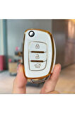 Hyundai IX35 Sustalı Anahtar Kılıfı Beyaz-Gold