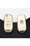 Renault Kaleos Sustalı Anahtar Kılıfı Beyaz-Gold