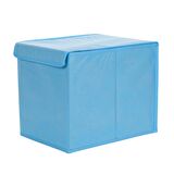 KAPAKLI SAKLAMA KUTUSU MAVİ RENKLİ KUMAŞ 33X24X27CM 21 LİTRE