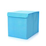 KAPAKLI SAKLAMA KUTUSU MAVİ RENKLİ KUMAŞ 33X24X27CM 21 LİTRE