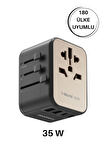 35W 1-World 5-Port AC Seyahat Piriz Dönüştürücü Charger (Titanium) uyumlu